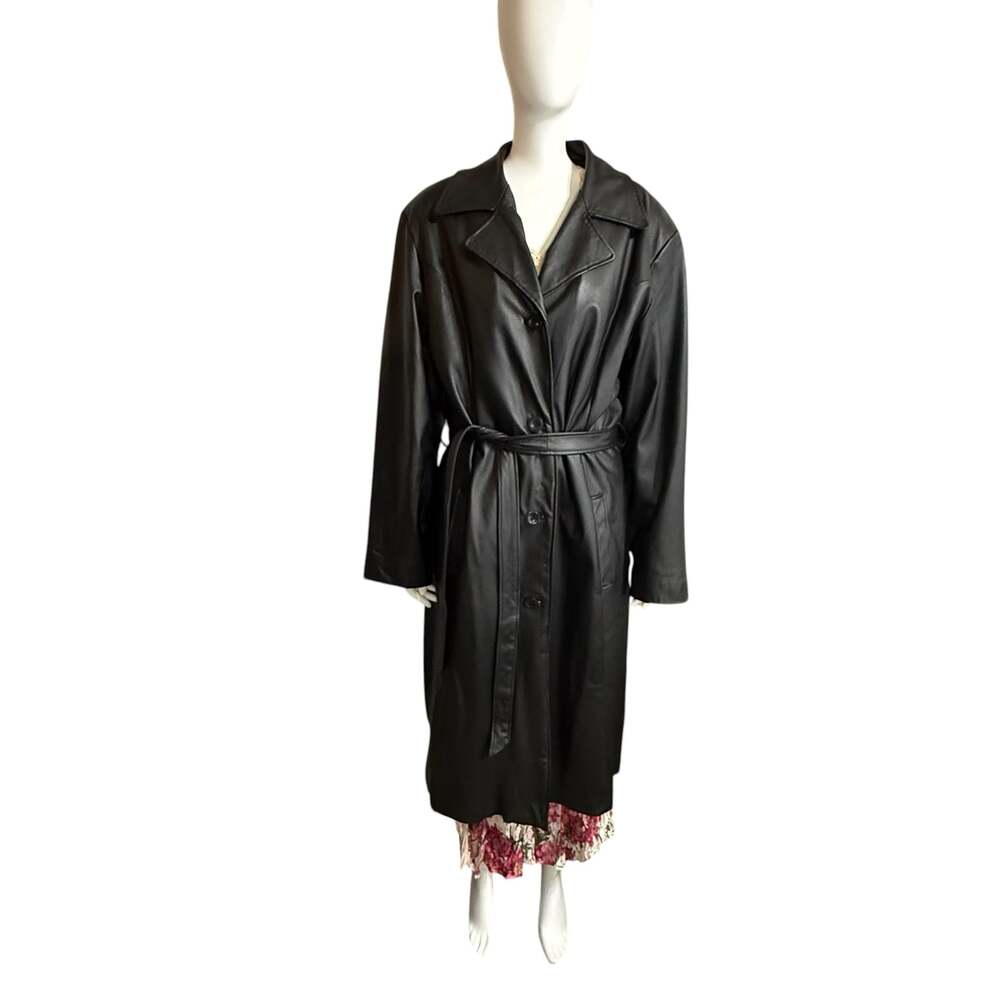 Oscar Piel Vintage Genuine Leather Belted Trench Coat